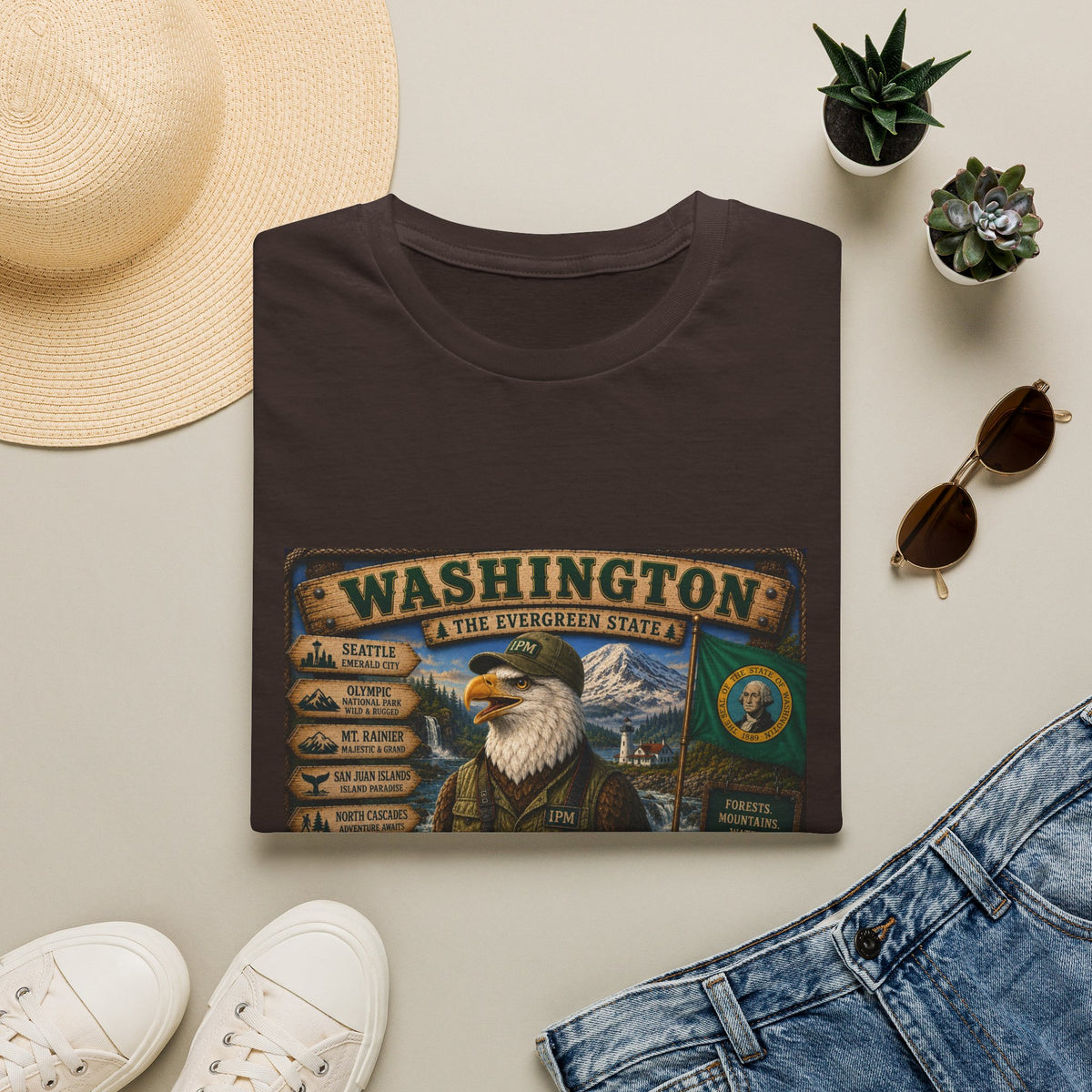 Washington State Eagle Vintage Graphic T-Shirt — The Evergreen State Souvenir