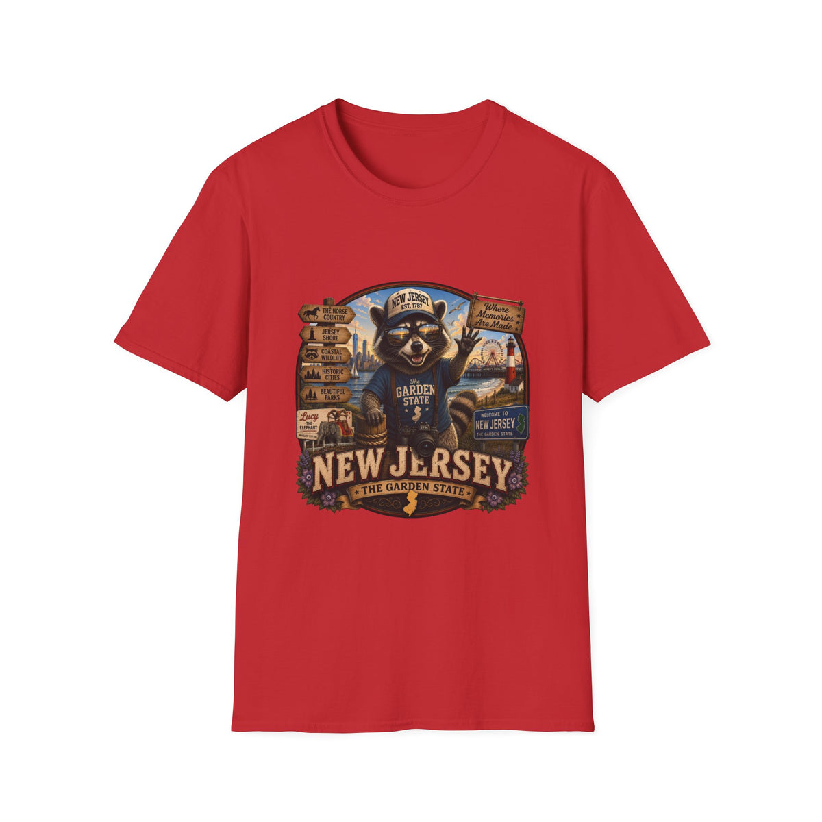 New Jersey Raccoon "Garden State" T-Shirt — Retro State Pride Tee