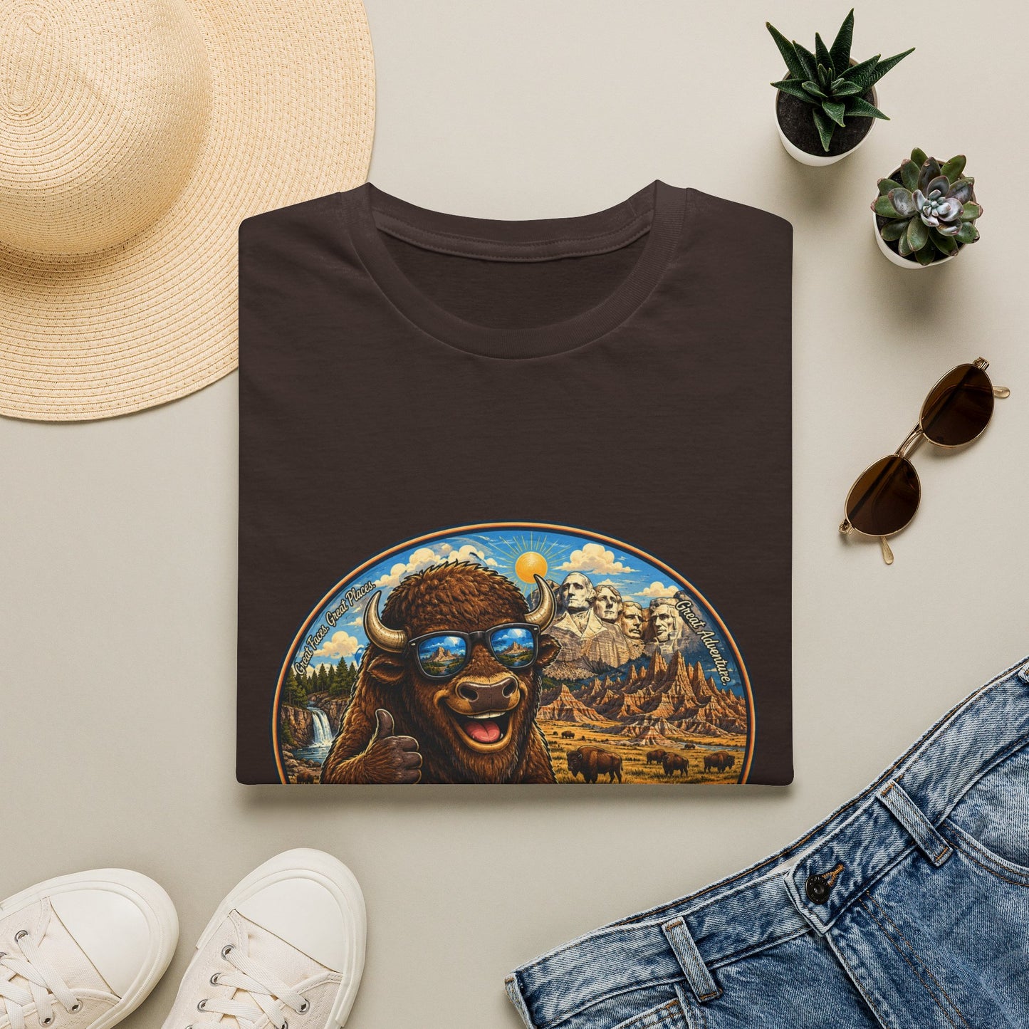 South Dakota Buffalo Vintage Tee — Retro Mount Rushmore Travel T‑Shirt
