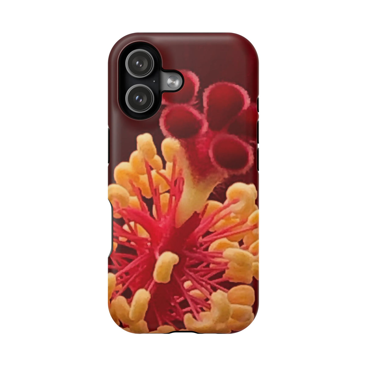 Floral Macro Phone Case — Red & Yellow Pollen Design (Magnetic Impact-Resistant)