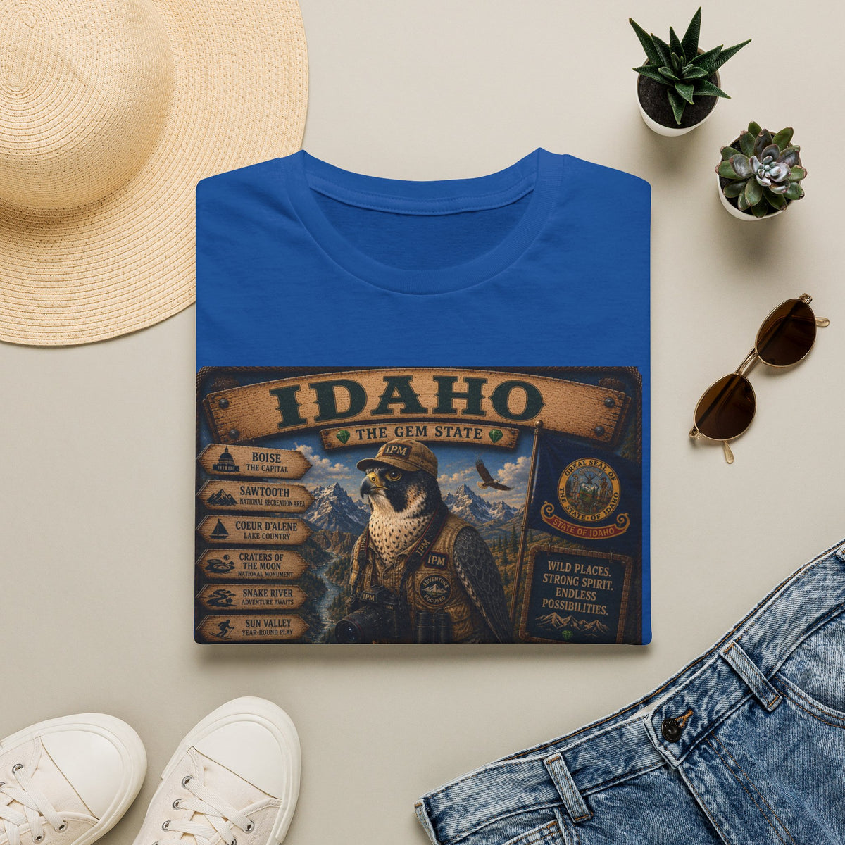 Idaho State Vintage Wildlife T-Shirt — 'The Gem State' Mountain & Wolf Graphic