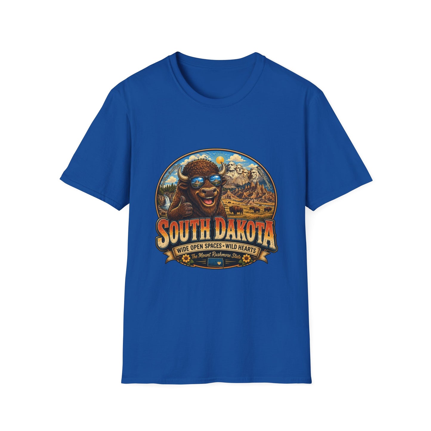 South Dakota Buffalo Vintage Tee — Retro Mount Rushmore Travel T‑Shirt