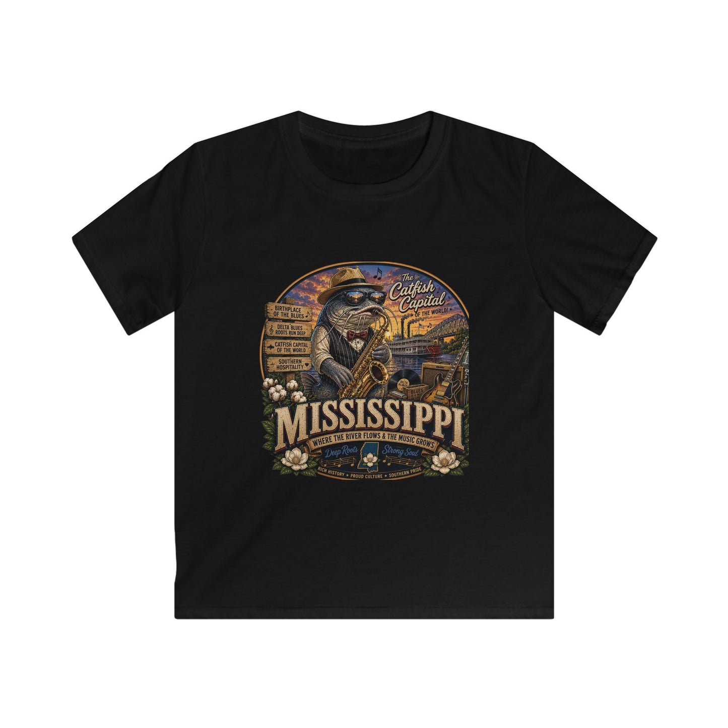 Kids Mississippi State Tee — Vintage Riverboat & Blues Design