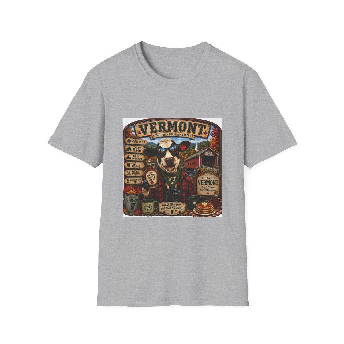 Vermont Vintage Travel T‑Shirt — Retro State Sign & Cow Design
