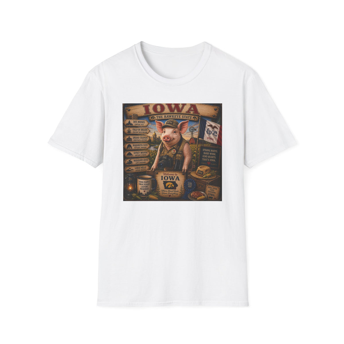 Iowa Pig State Map T-Shirt — Hawkeye State Travel Souvenir Tee