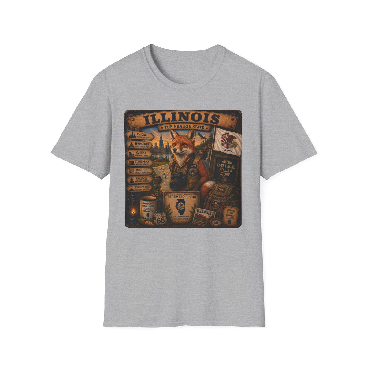Illinois Vintage Fox Tee — The Prairie State Travel Souvenir T-Shirt