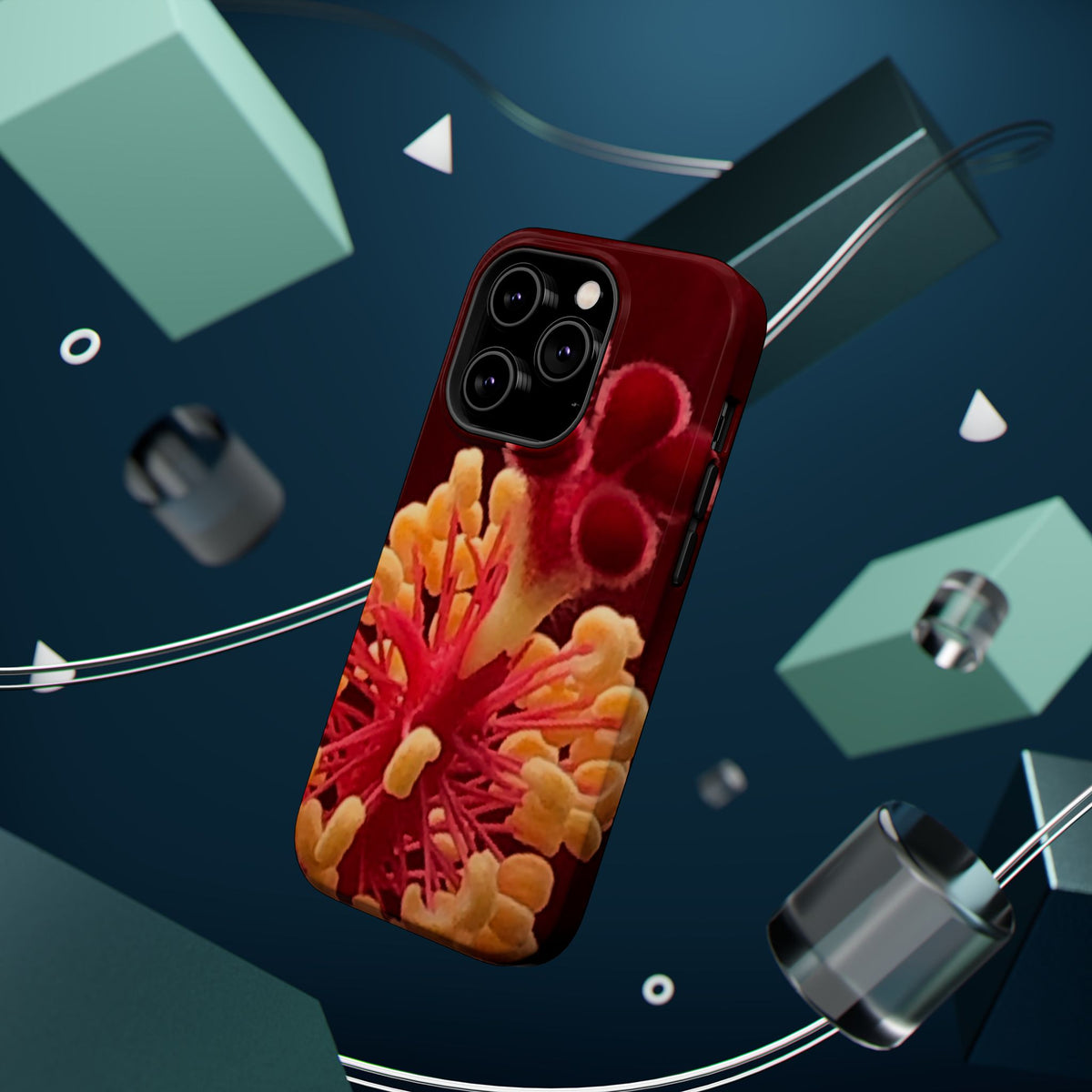 Floral Macro Phone Case — Red & Yellow Pollen Design (Magnetic Impact-Resistant)