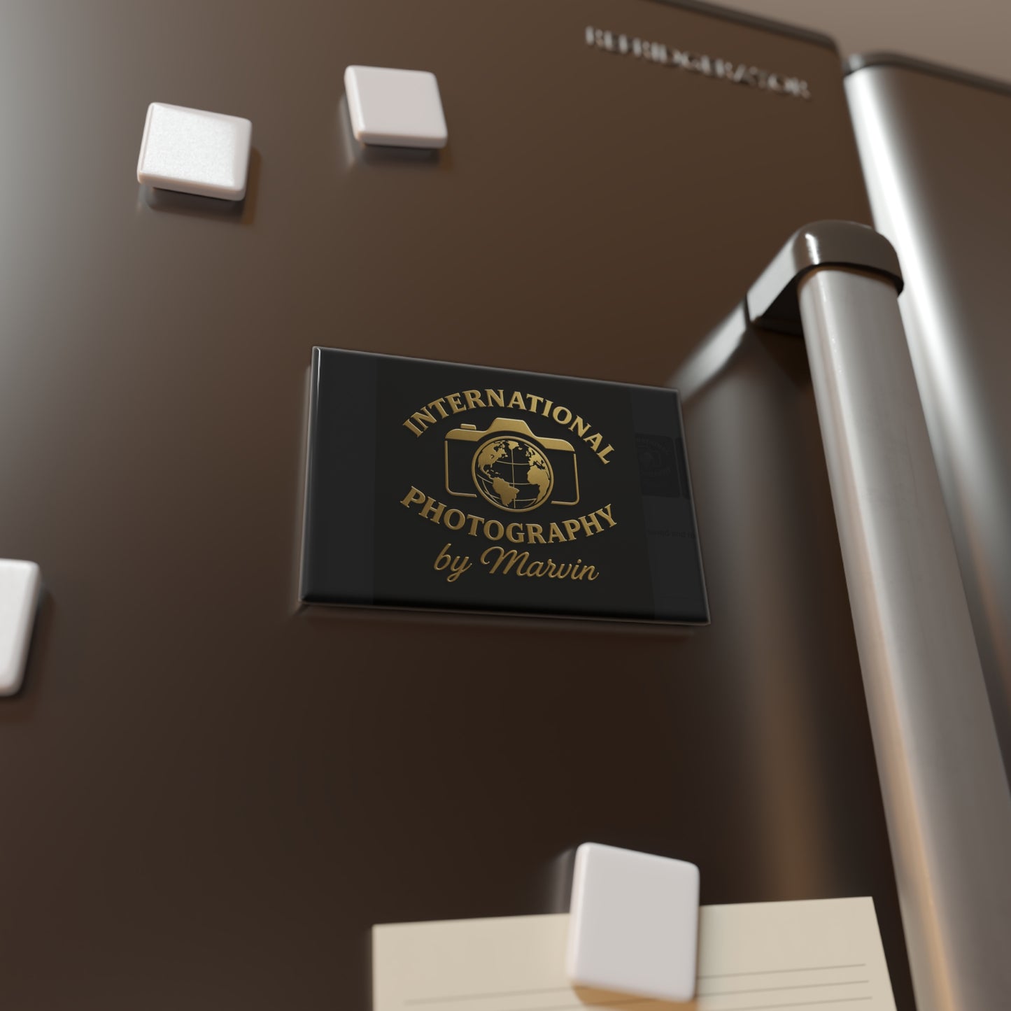 Rectangle Magnet — "International Photography by Marvin" Gold Logo