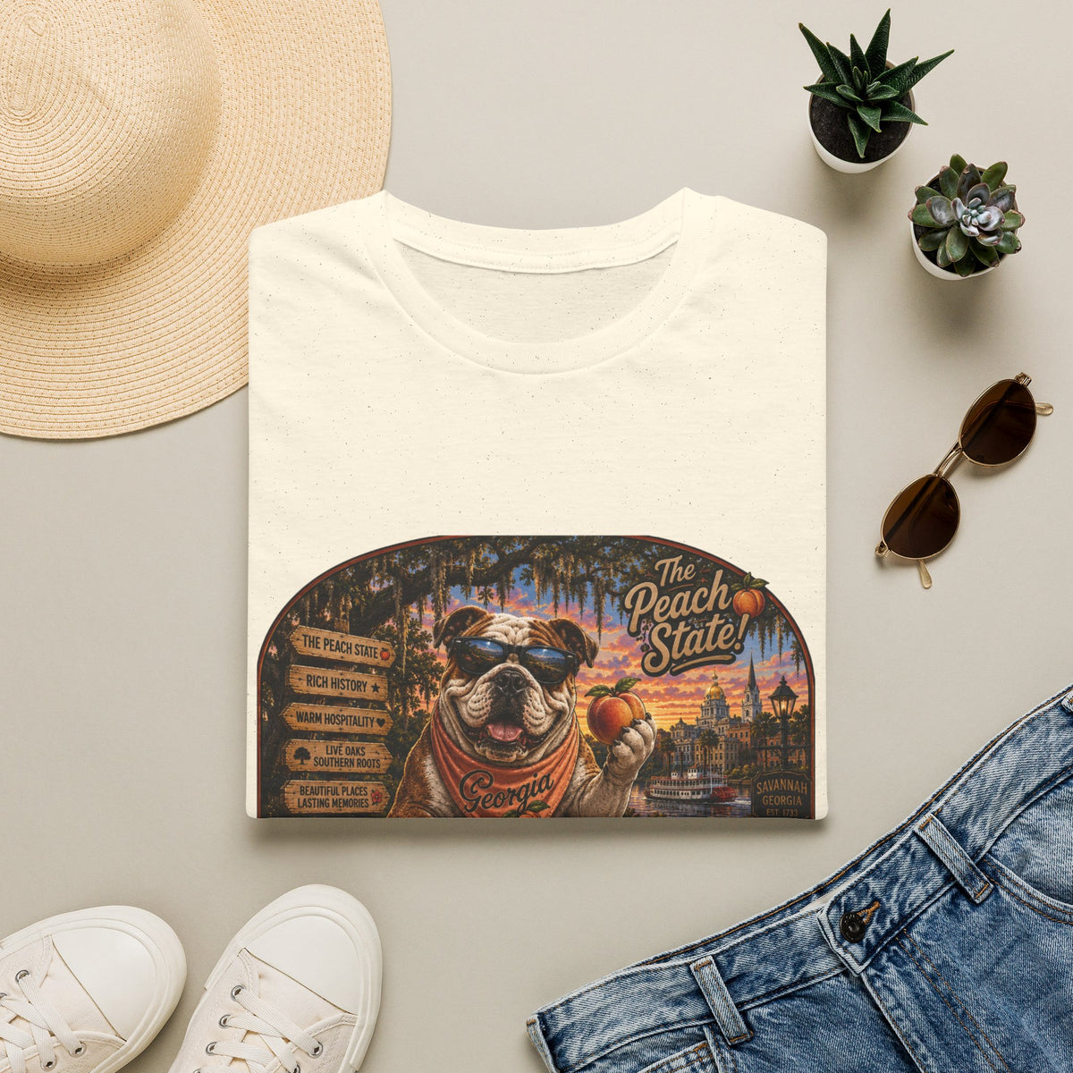 Georgia Peach State T-Shirt — Retro Pug Travel Poster Design
