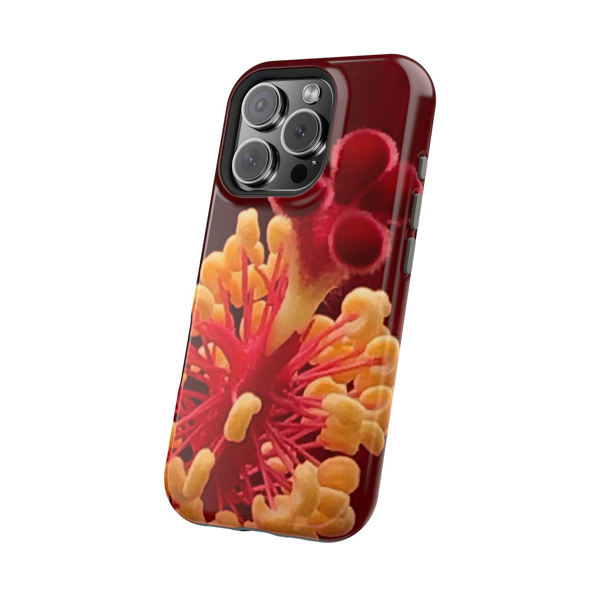 Floral Macro Phone Case — Red & Yellow Pollen Design (Magnetic Impact-Resistant)