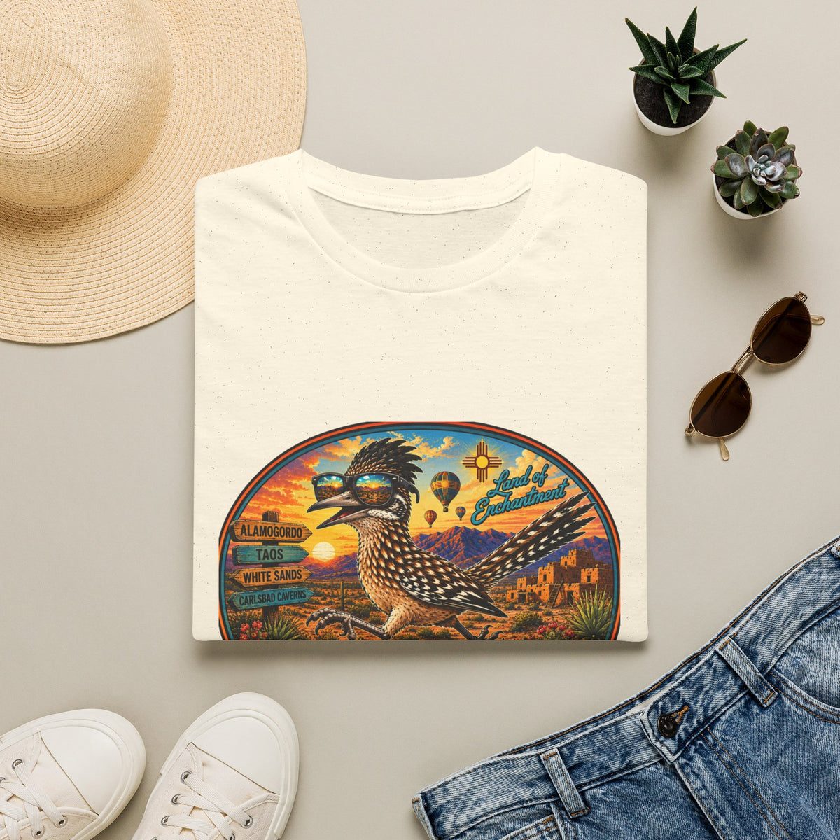 New Mexico Roadrunner Sunset T-Shirt — Southwestern Desert Travel Tee