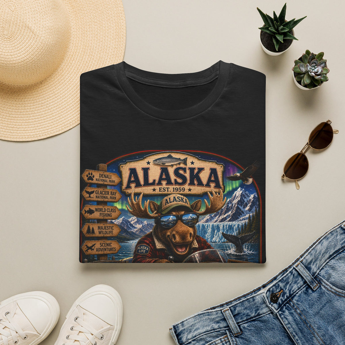 Alaska Moose Graphic T-Shirt — Vintage Wilderness Travel Souvenir
