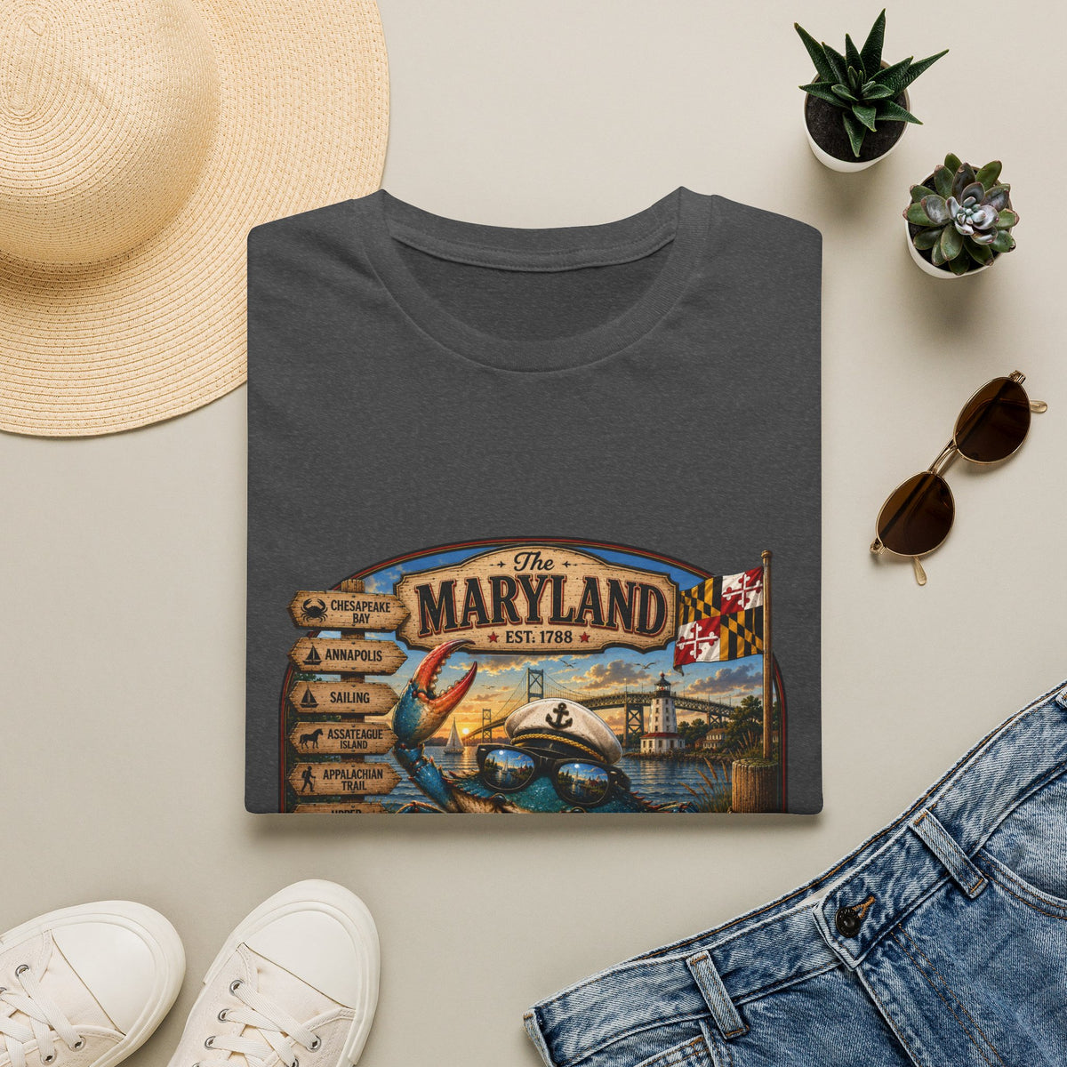 Maryland Vintage Crab T-Shirt – Chesapeake Bay Coastal Travel Tee