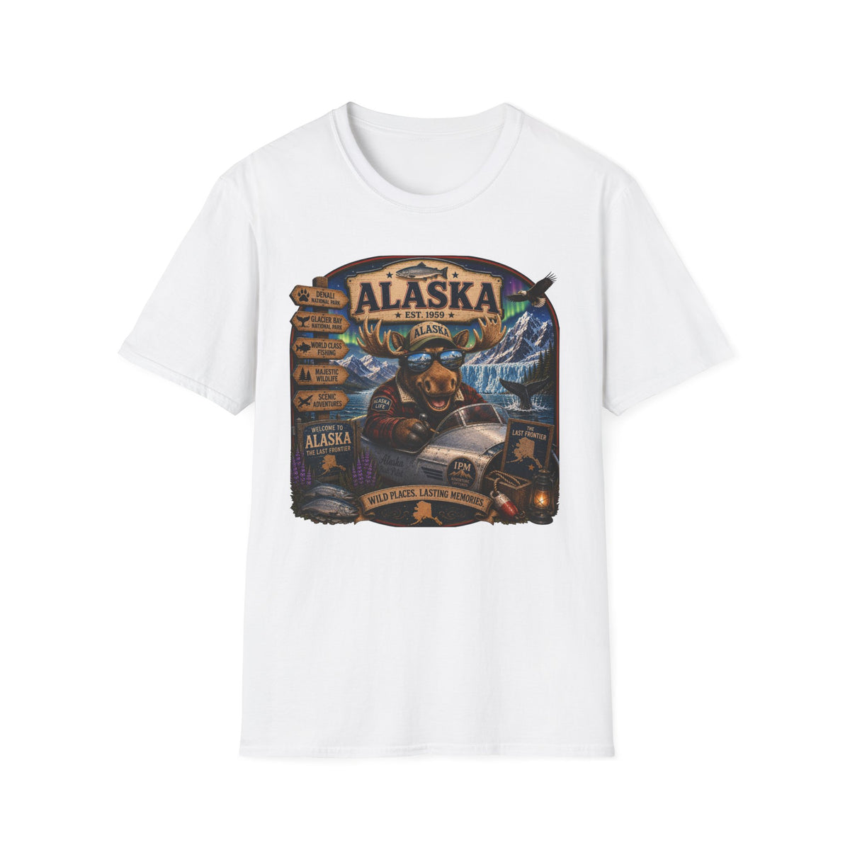 Alaska Moose Graphic T-Shirt — Vintage Wilderness Travel Souvenir