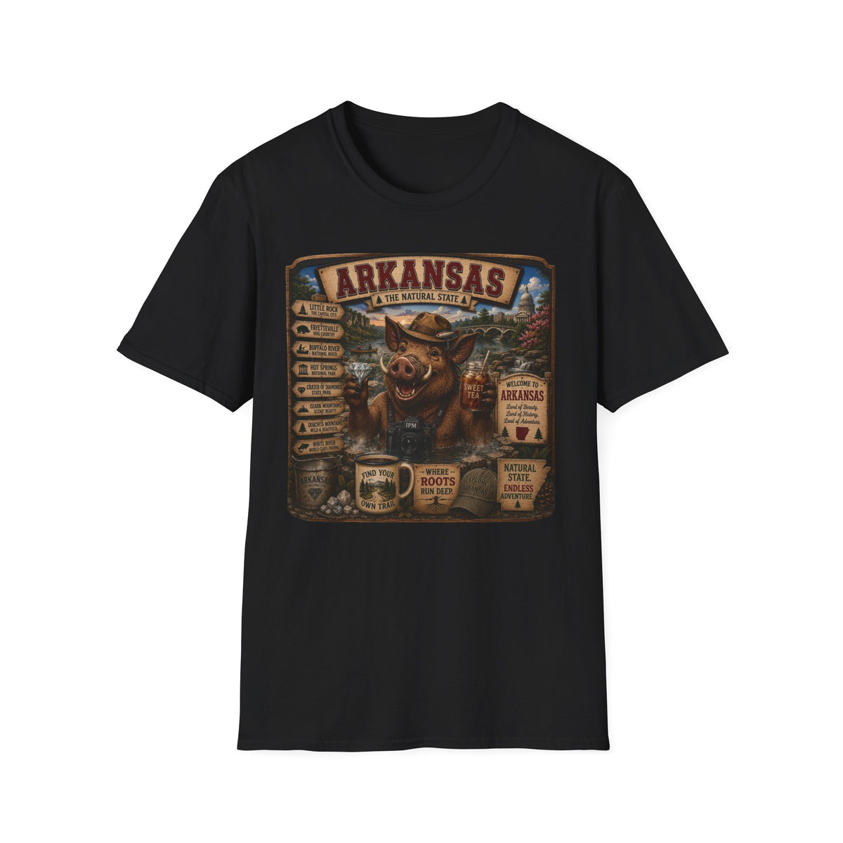 Arkansas Vintage Boar T-Shirt — State Travel Sign Souvenir