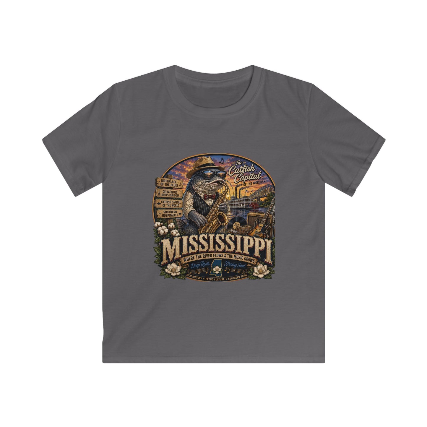 Kids Mississippi State Tee — Vintage Riverboat & Blues Design