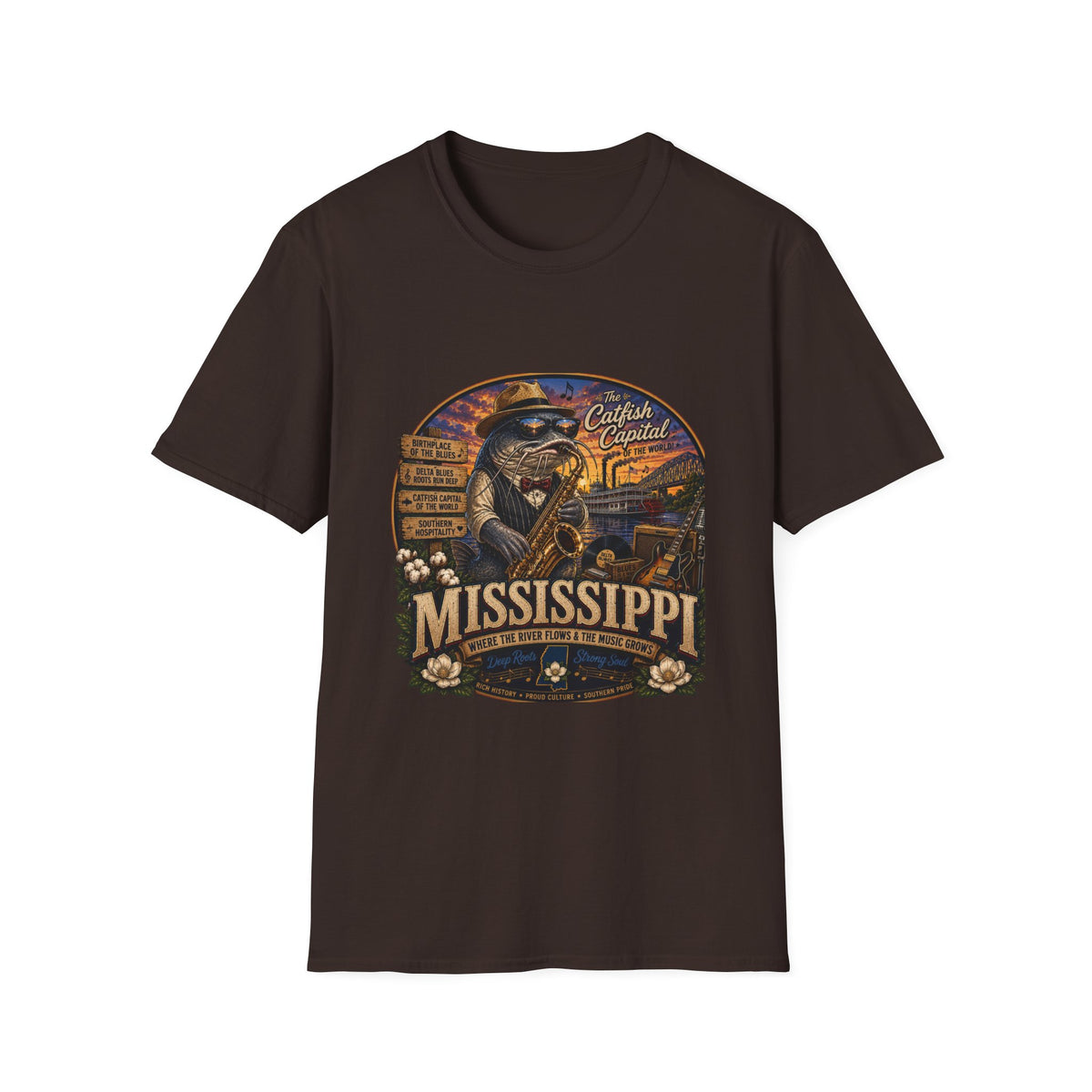 Mississippi Catfish Capital T-Shirt — Vintage Riverboat Angler Graphic