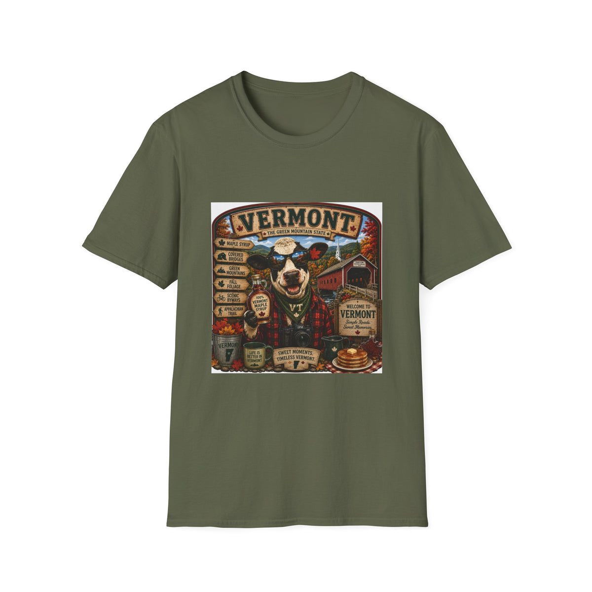 Vermont Vintage Travel T‑Shirt — Retro State Sign & Cow Design