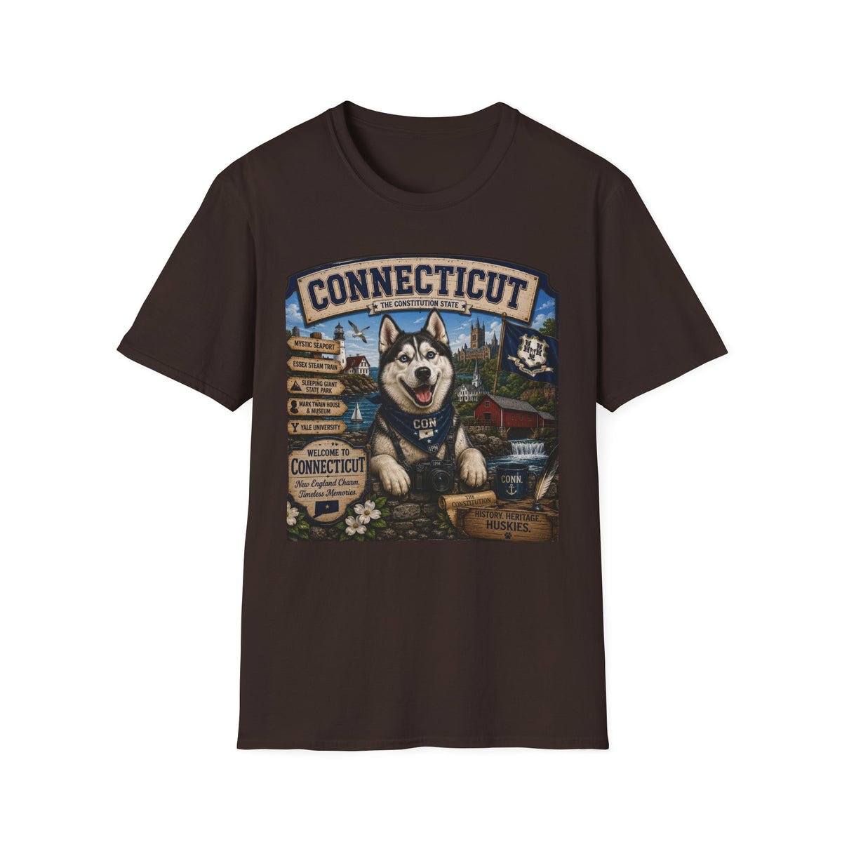 Connecticut Husky State T-Shirt — Vintage Connecticut Scenic Tee