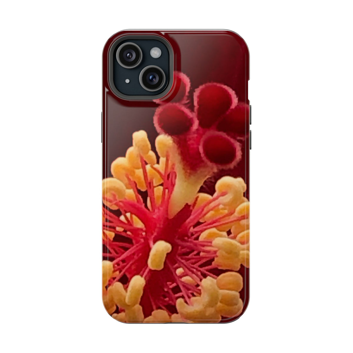 Floral Macro Phone Case — Red & Yellow Pollen Design (Magnetic Impact-Resistant)