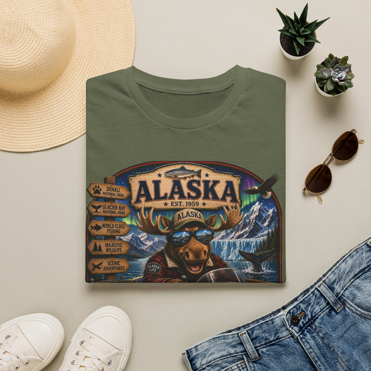 Alaska Moose Graphic T-Shirt — Vintage Wilderness Travel Souvenir