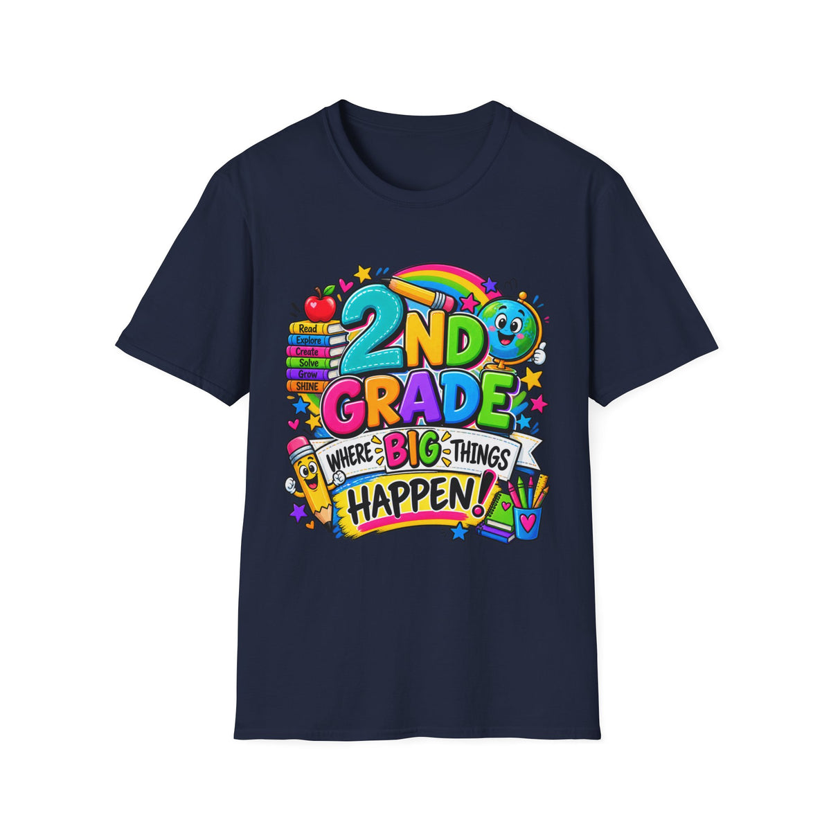 2nd Grade T-Shirt — Colorful Back-to-School Kids Tee (“2nd Grade Where Big Things Happen!”)