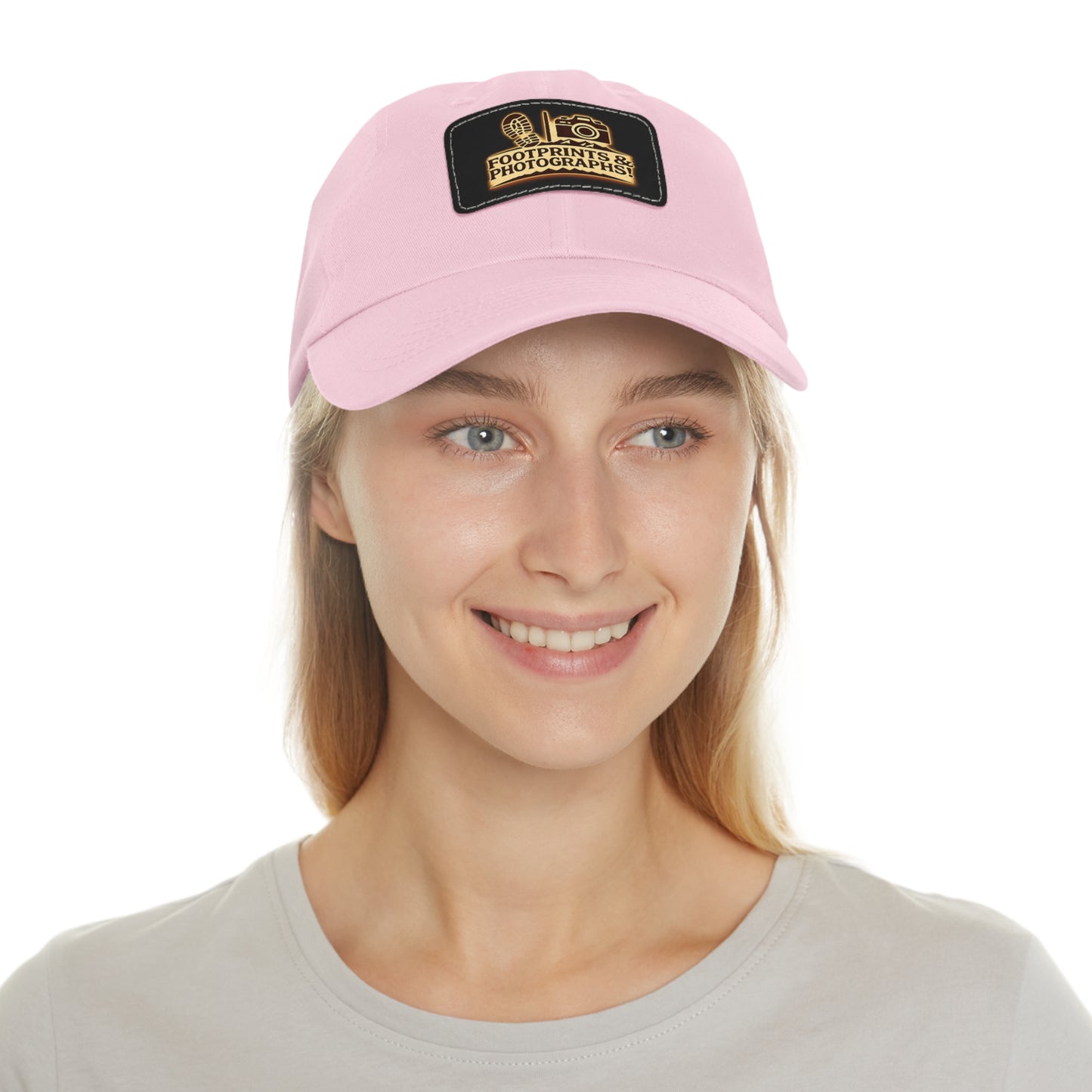 Leather Patch Dad Hat — "Footprints & Photographs" Outdoor Photographer Cap