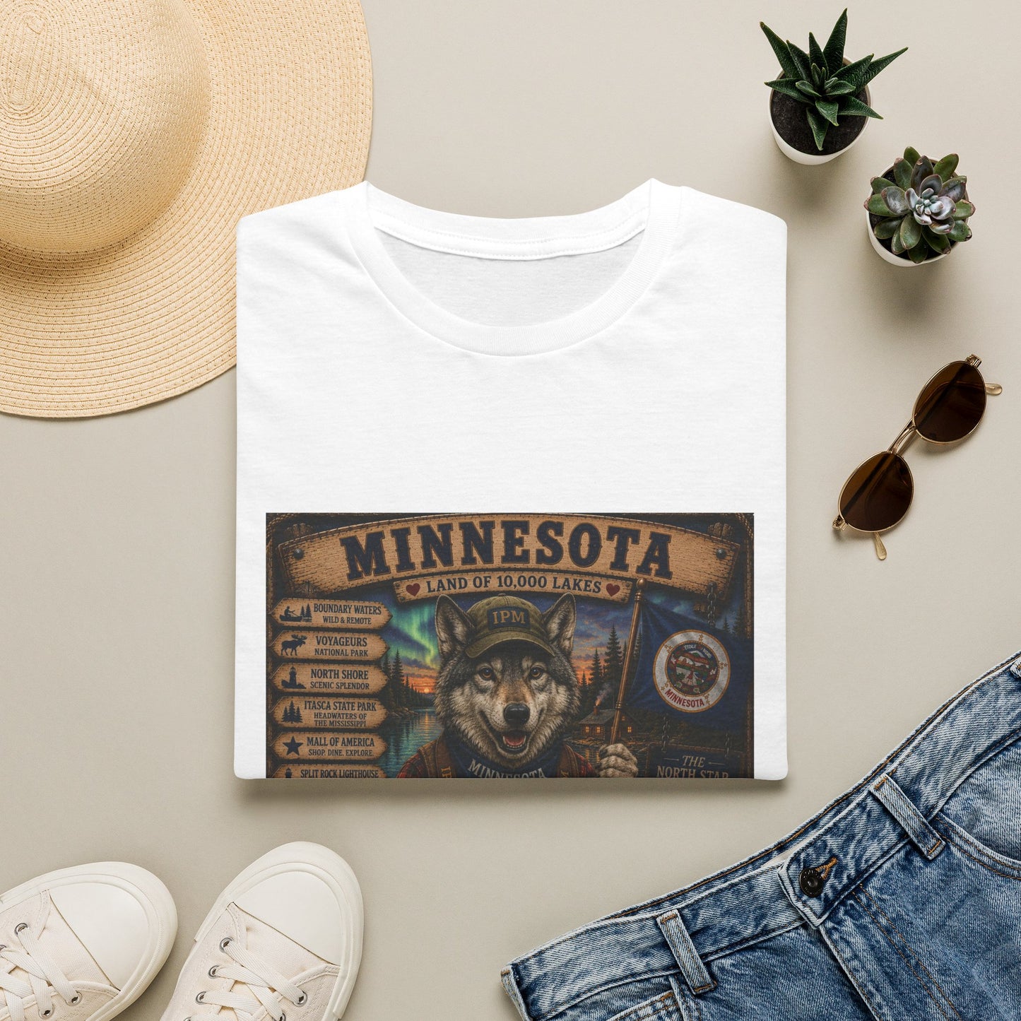 Minnesota Wolf Vintage Graphic T-Shirt – Land of 10,000 Lakes Travel Tee