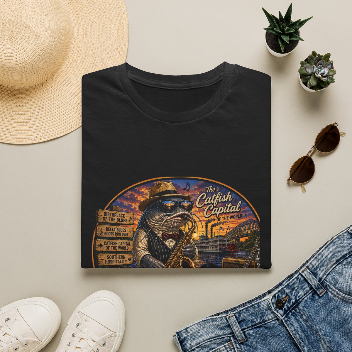 Mississippi Catfish Capital T-Shirt — Vintage Riverboat Angler Graphic