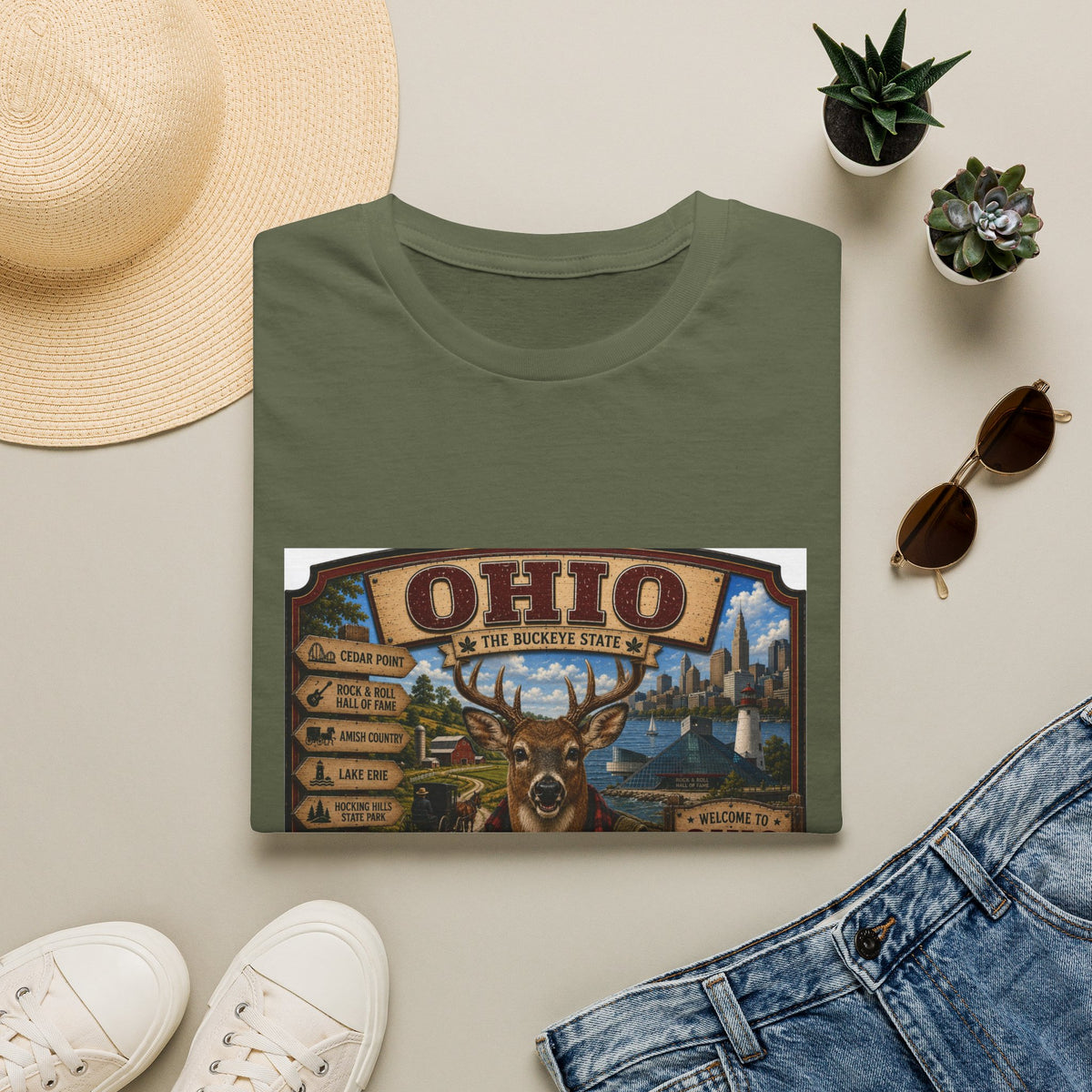 Ohio State Vintage Deer T-Shirt — Buckeye State Travel Graphic Tee