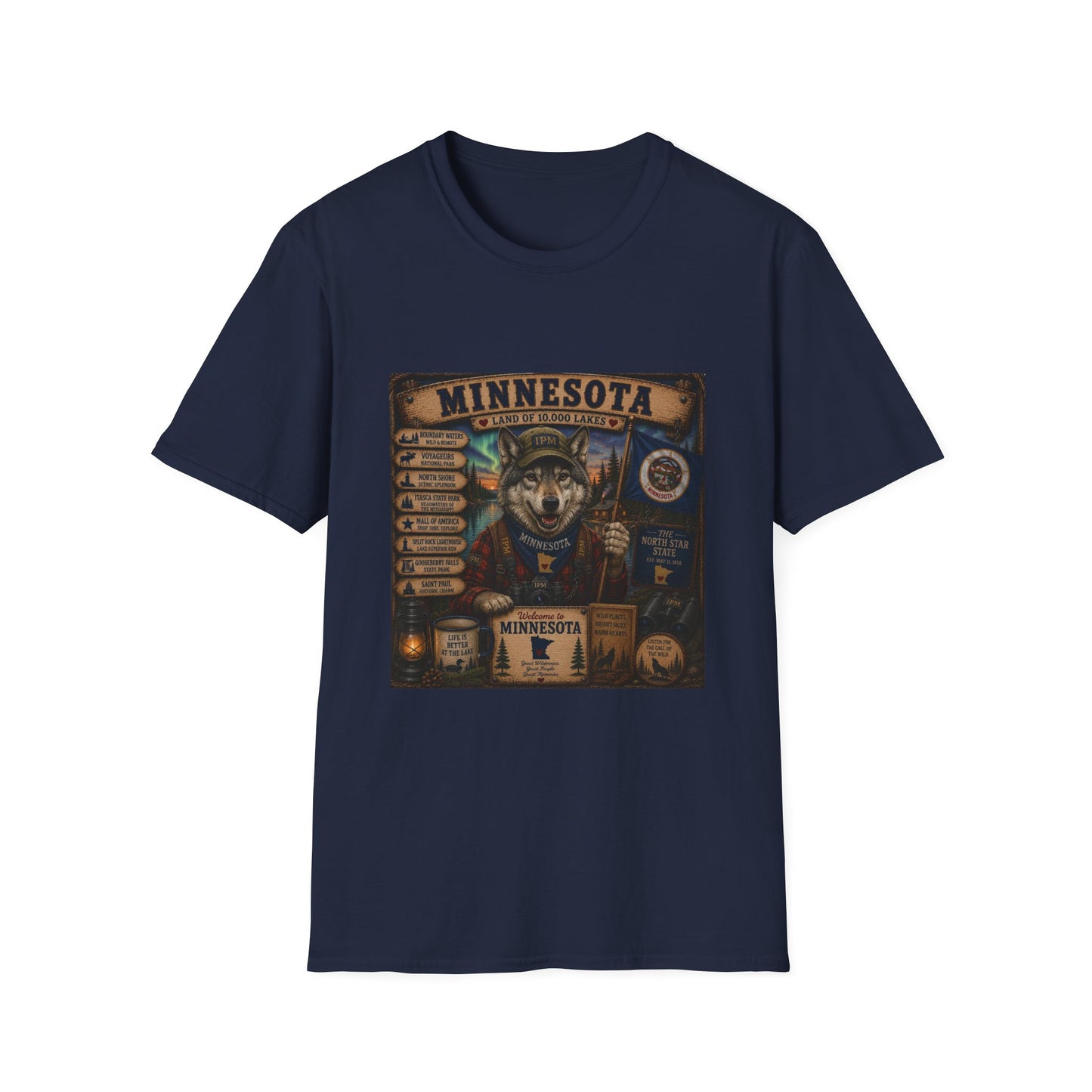 Minnesota Wolf Vintage Graphic T-Shirt – Land of 10,000 Lakes Travel Tee