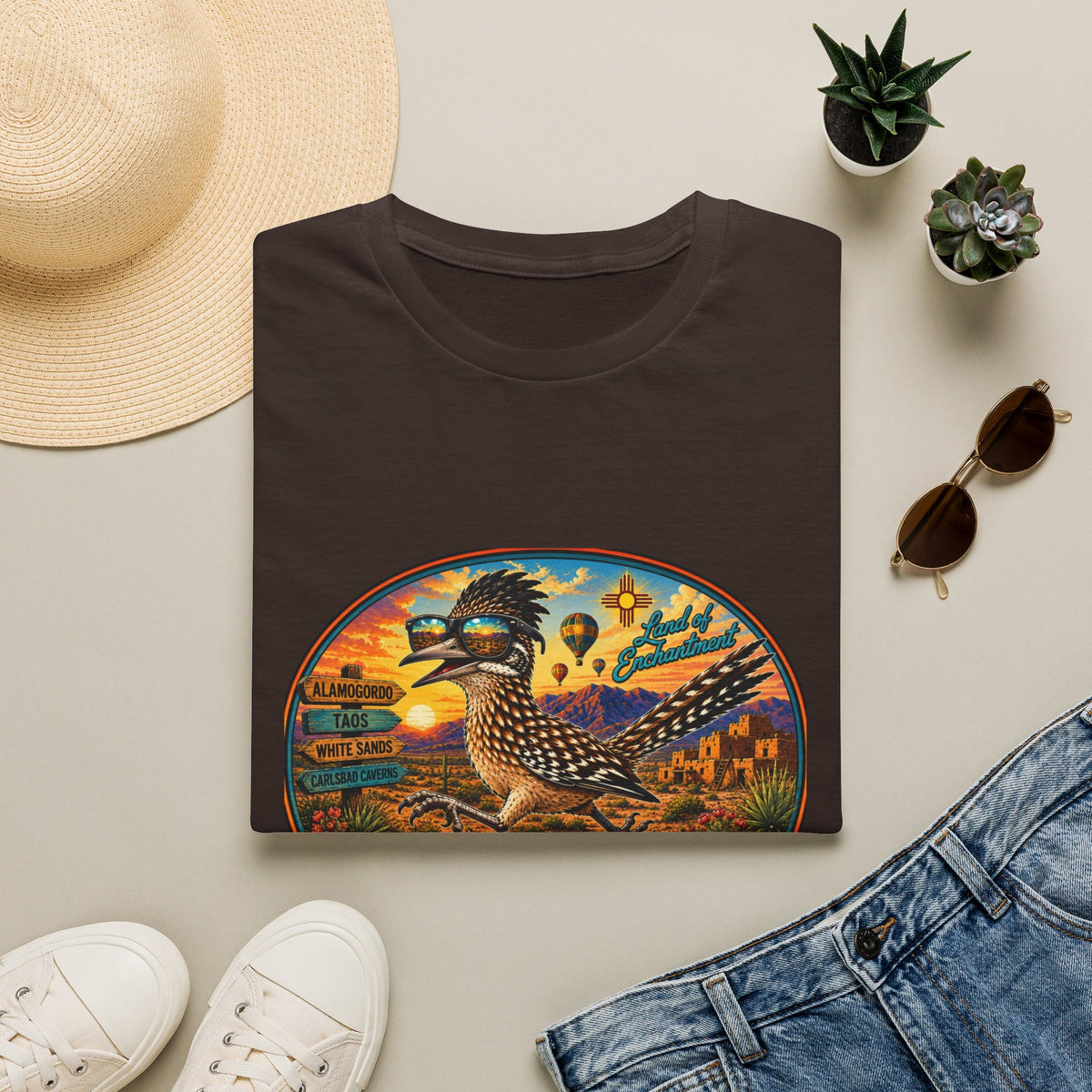 New Mexico Roadrunner Sunset T-Shirt — Southwestern Desert Travel Tee