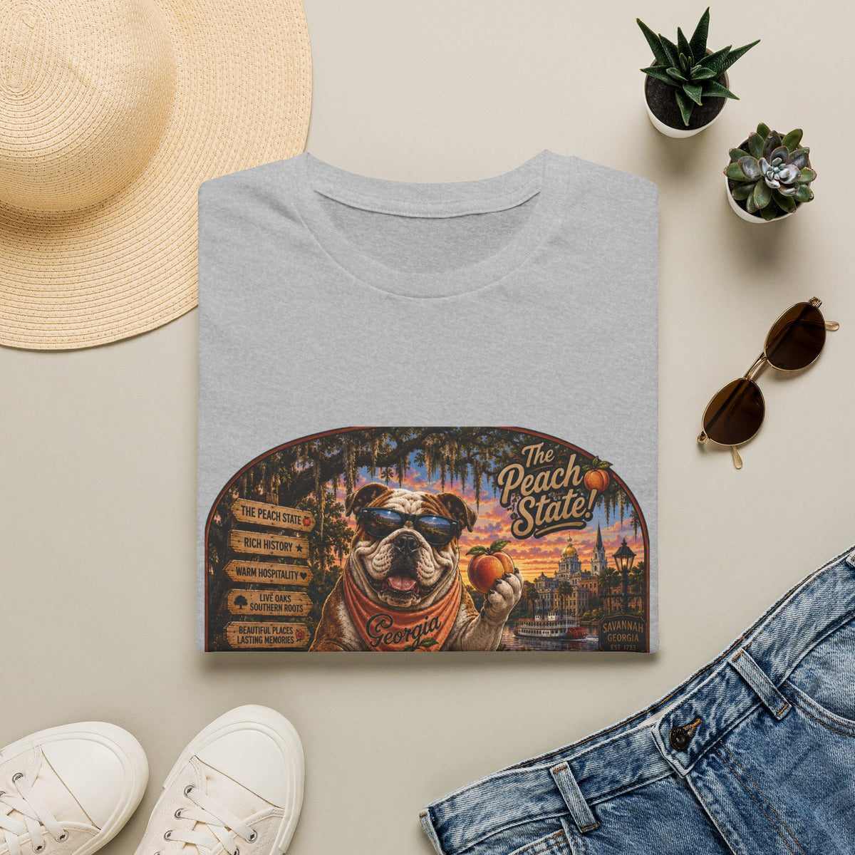 Georgia Peach State T-Shirt — Retro Pug Travel Poster Design