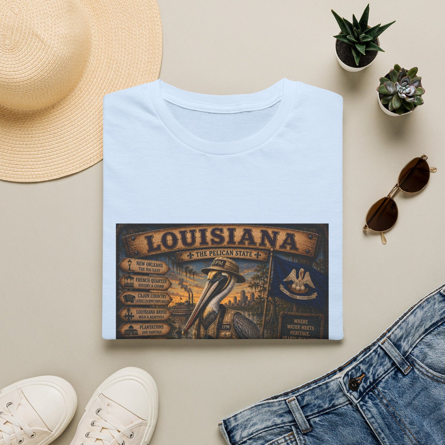 Louisiana Pelican State Vintage Poster T-Shirt — Retro Travel Souvenir