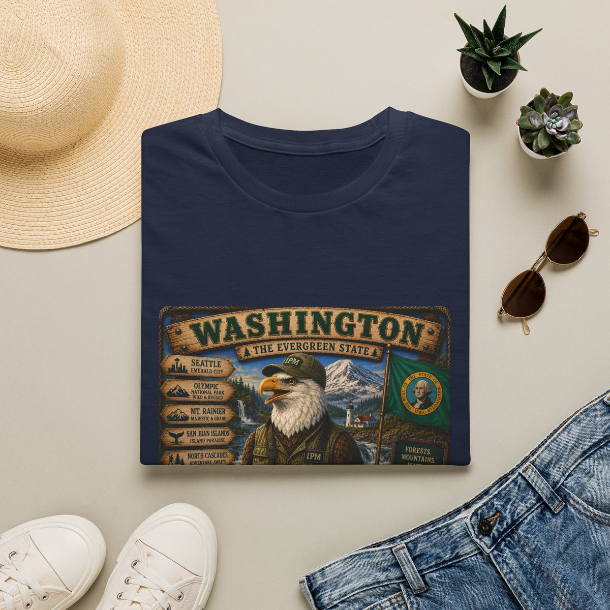 Washington State Eagle Vintage Graphic T-Shirt — The Evergreen State Souvenir