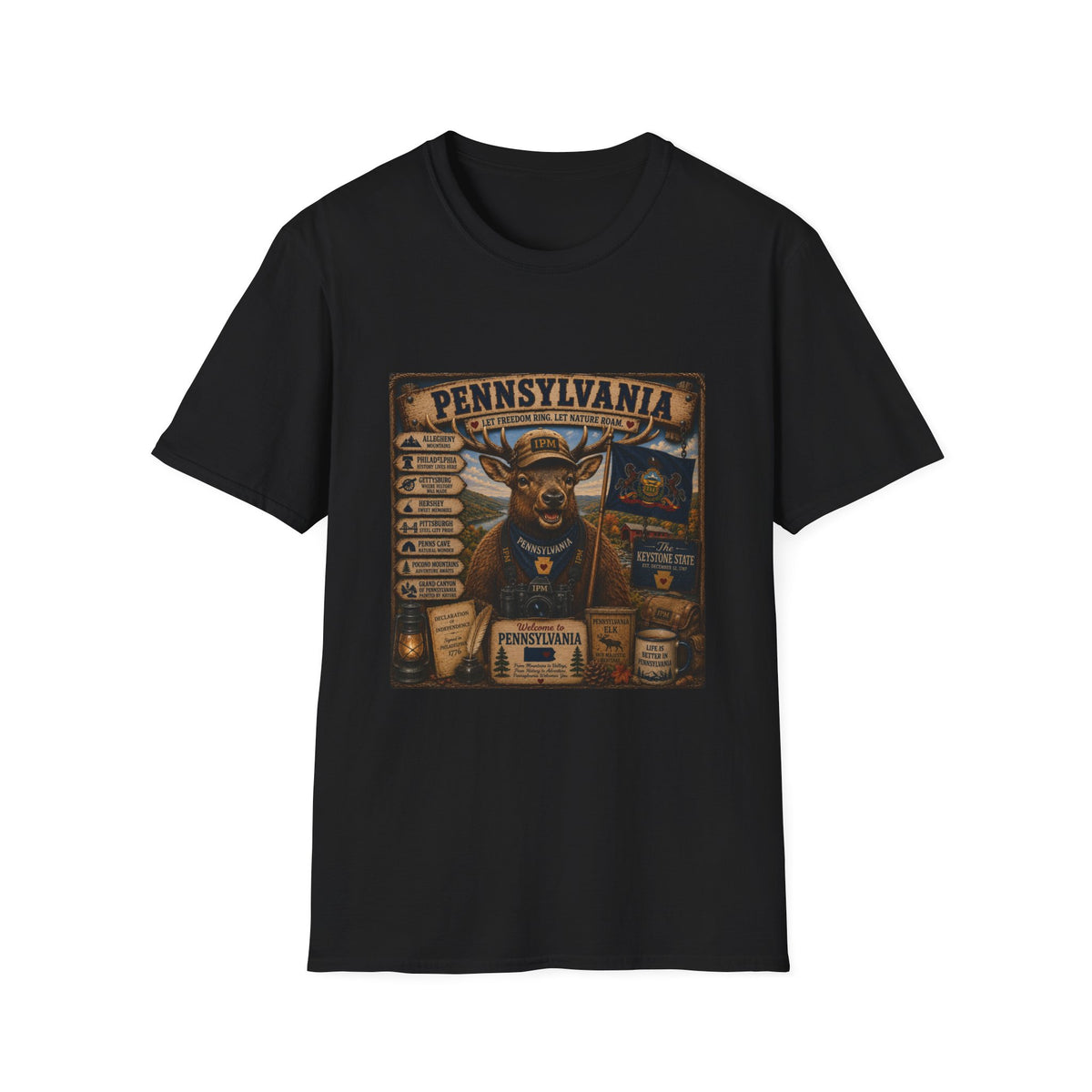 Pennsylvania Deer Vintage State Sign T-Shirt — Rustic Hunting & Outdoors Souvenir