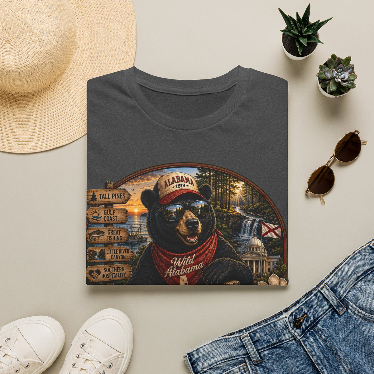 Alabama Bear Graphic T-Shirt — Vintage State Pride Tee