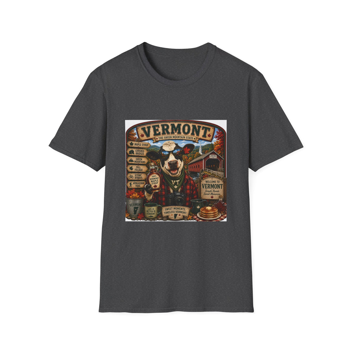 Vermont Vintage Travel T‑Shirt — Retro State Sign & Cow Design