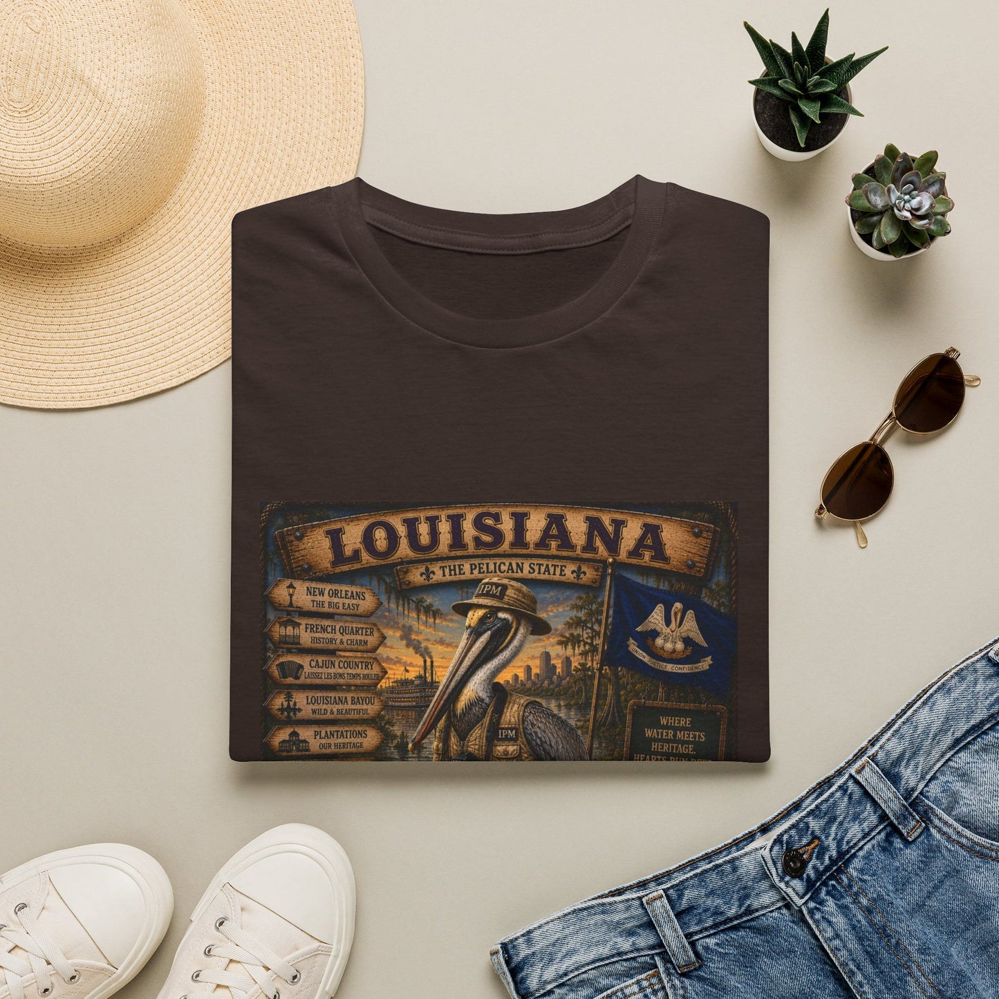Louisiana Pelican State Vintage Poster T-Shirt — Retro Travel Souvenir