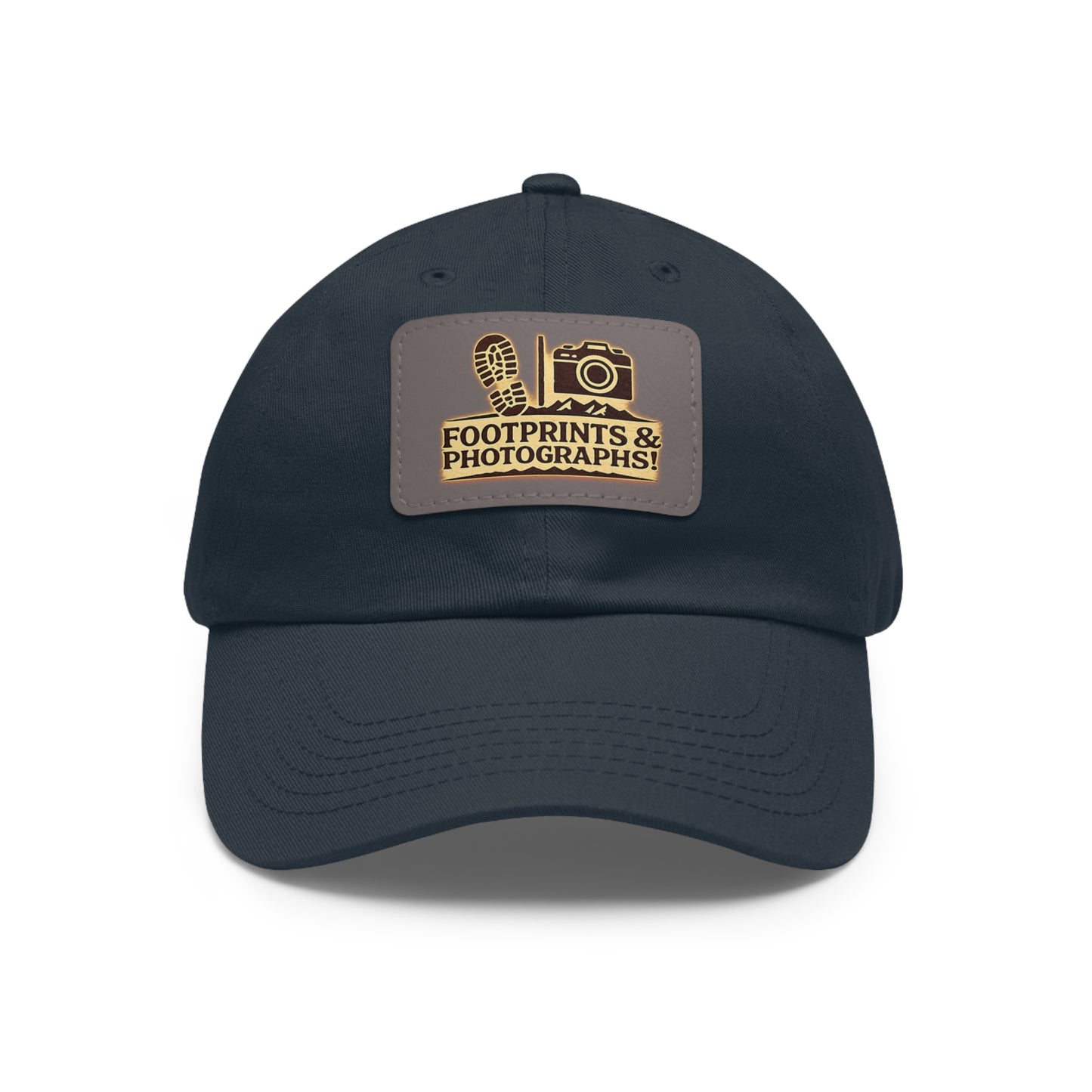 Leather Patch Dad Hat — "Footprints & Photographs" Outdoor Photographer Cap
