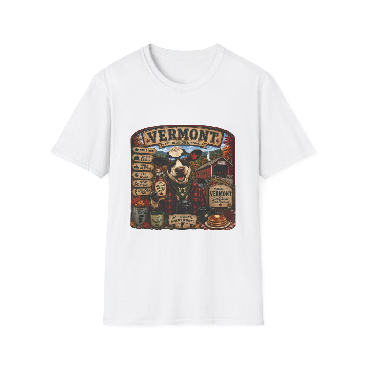 Vermont Vintage Travel T‑Shirt — Retro State Sign & Cow Design