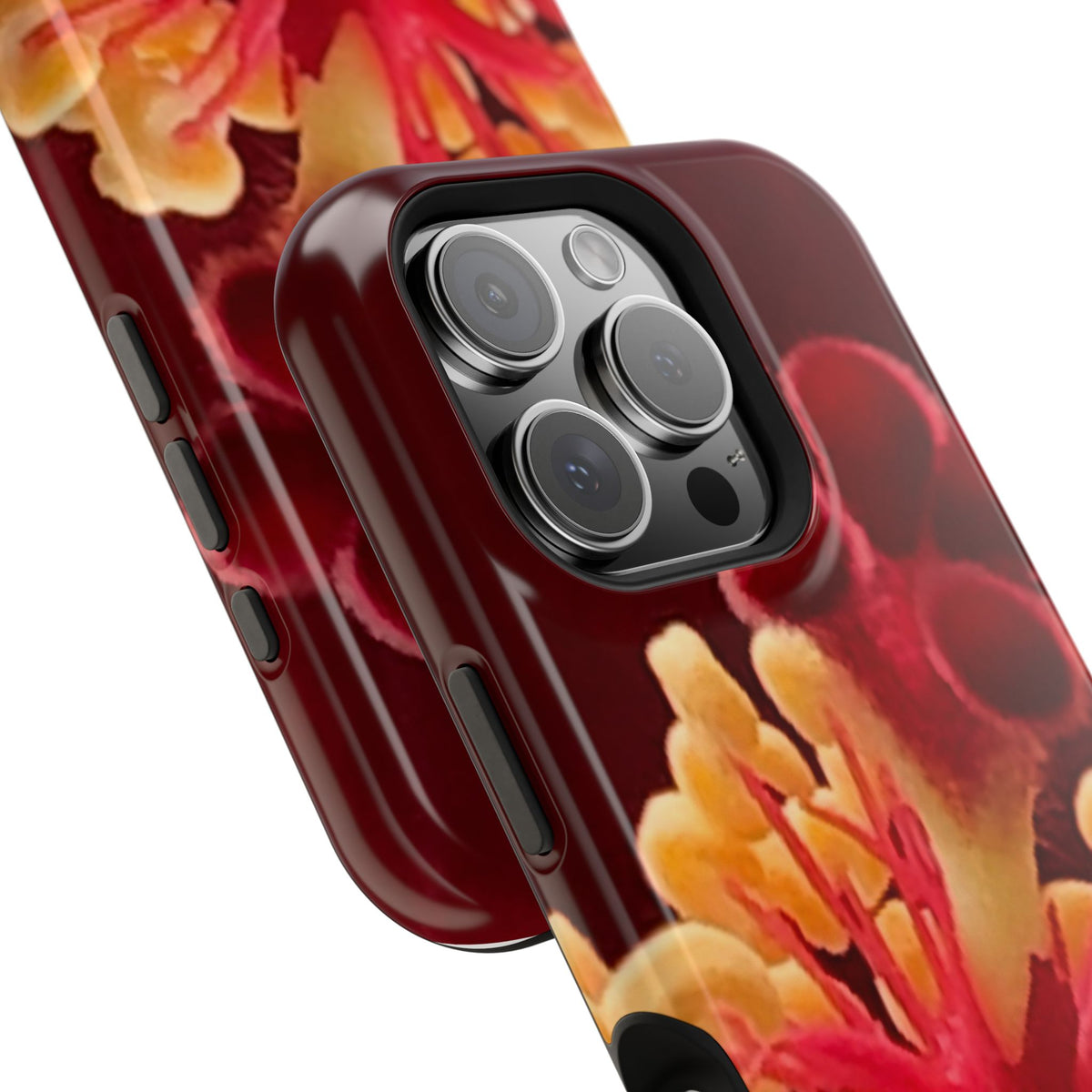 Floral Macro Phone Case — Red & Yellow Pollen Design (Magnetic Impact-Resistant)