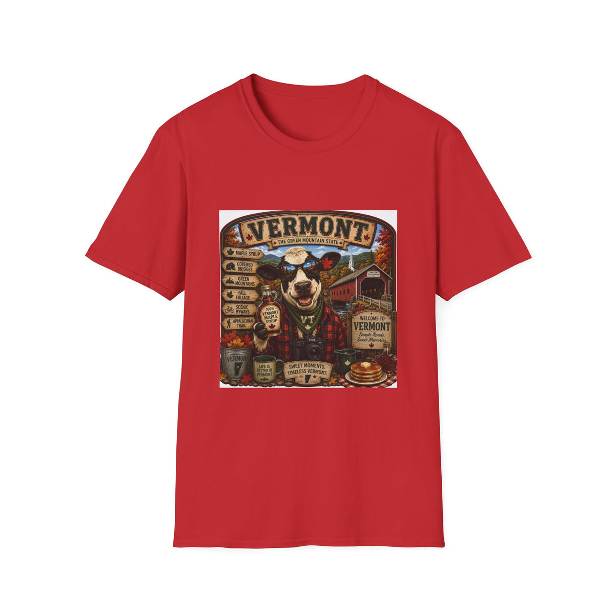 Vermont Vintage Travel T‑Shirt — Retro State Sign & Cow Design