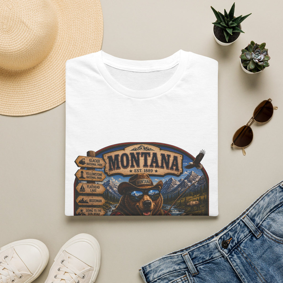 Montana Bear Graphic T-Shirt — Vintage Outdoor Scenic Tee