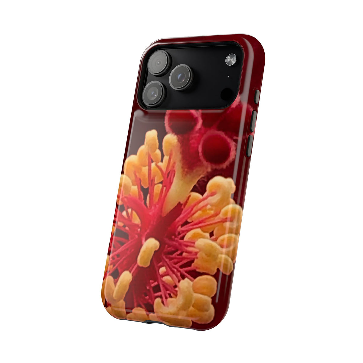 Floral Macro Phone Case — Red & Yellow Pollen Design (Magnetic Impact-Resistant)
