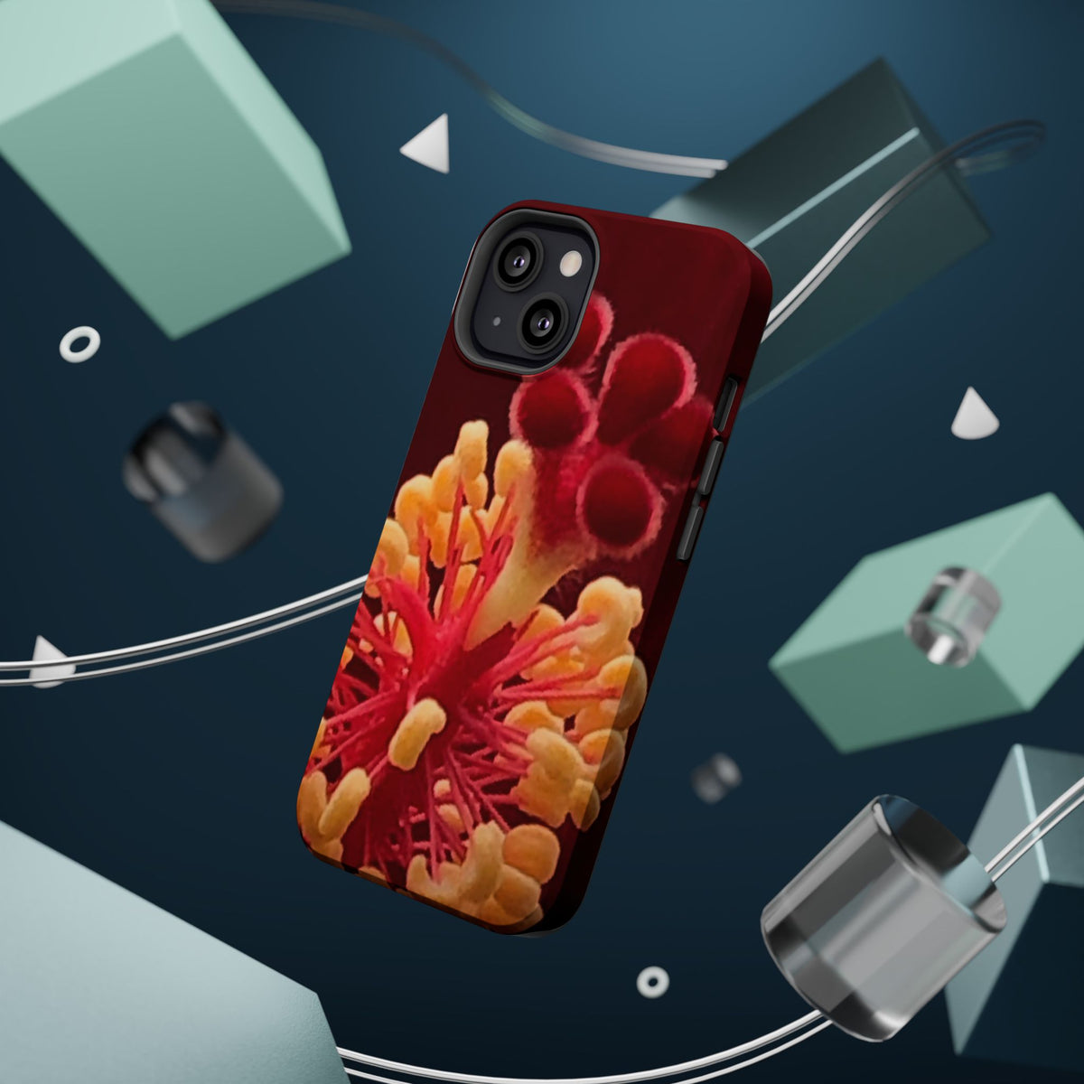 Floral Macro Phone Case — Red & Yellow Pollen Design (Magnetic Impact-Resistant)
