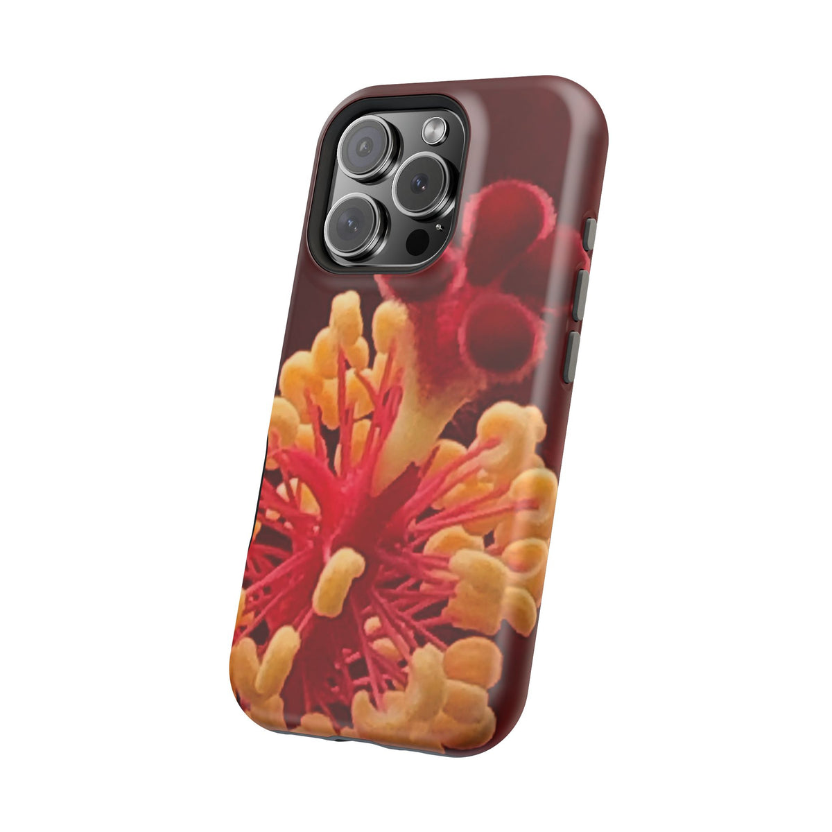 Floral Macro Phone Case — Red & Yellow Pollen Design (Magnetic Impact-Resistant)