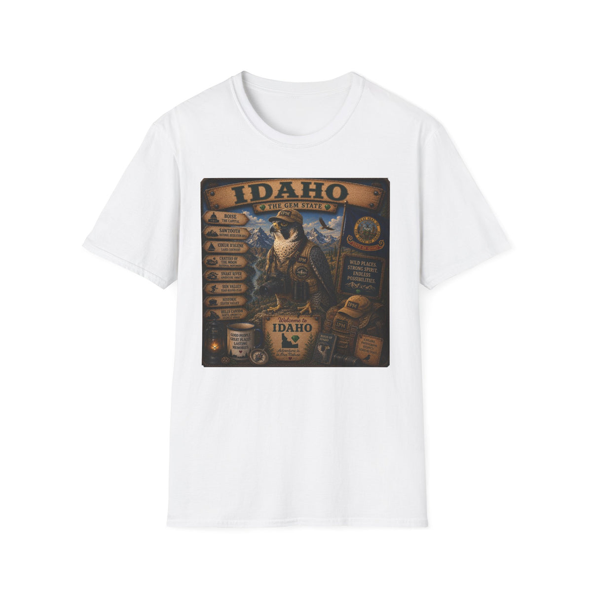 Idaho State Vintage Wildlife T-Shirt — 'The Gem State' Mountain & Wolf Graphic