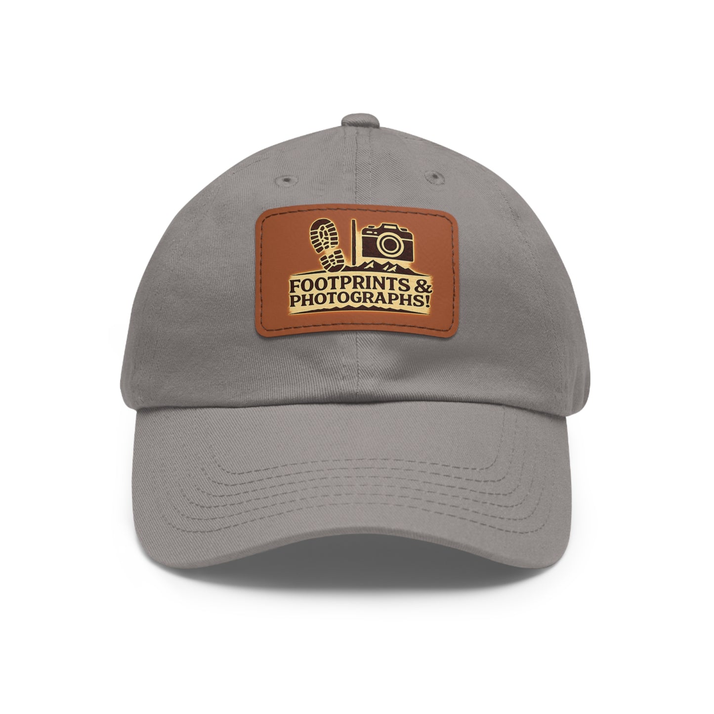 Leather Patch Dad Hat — "Footprints & Photographs" Outdoor Photographer Cap