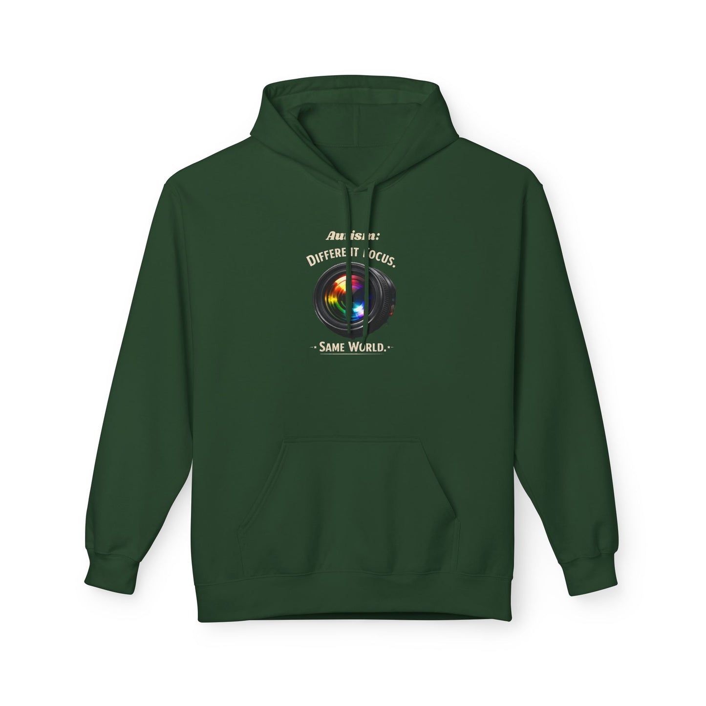 Hoodie — 'Different Not Less, Same World' Rainbow Eye Graphic